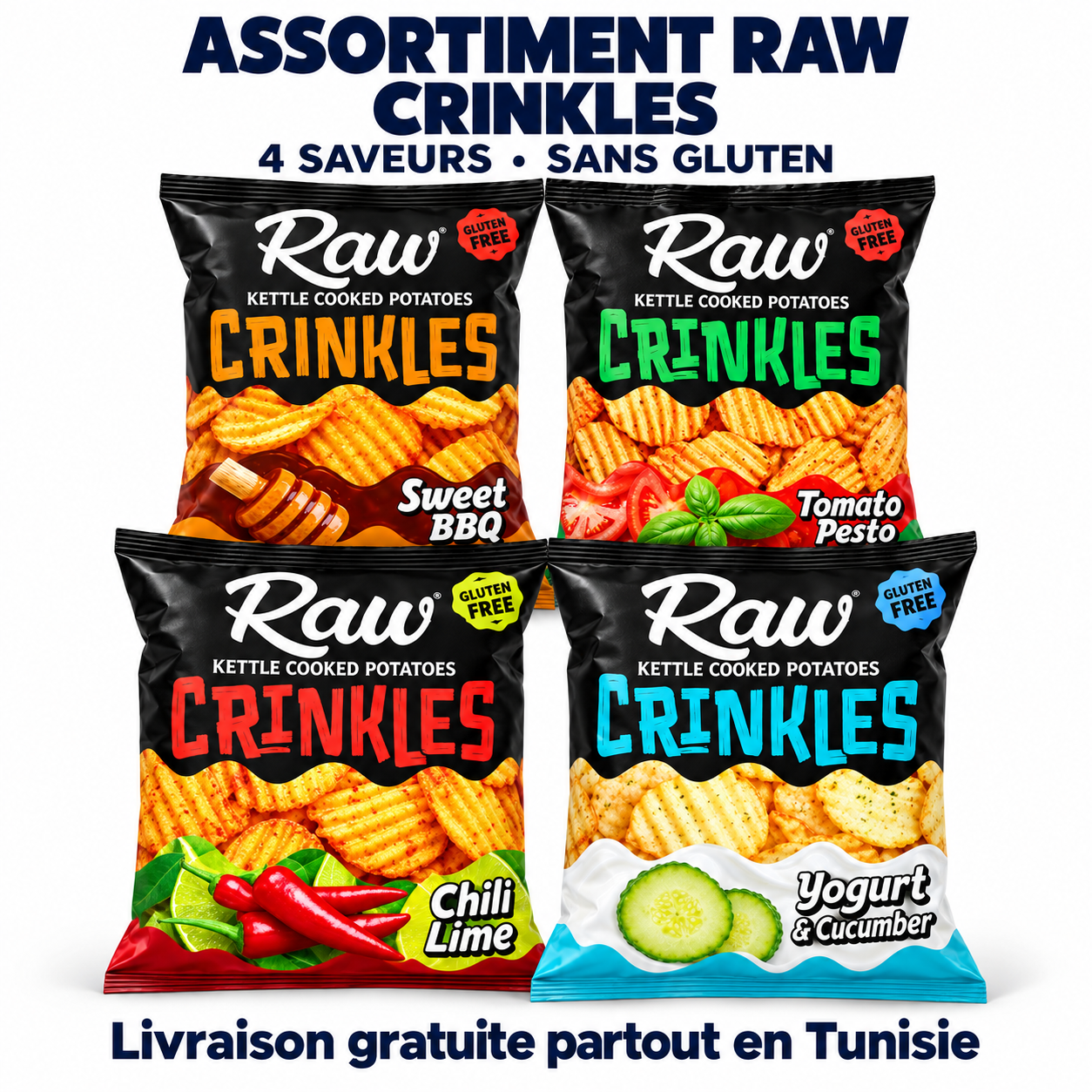 Assortiment Chips Raw Crinkles 90g - 4 Saveurs