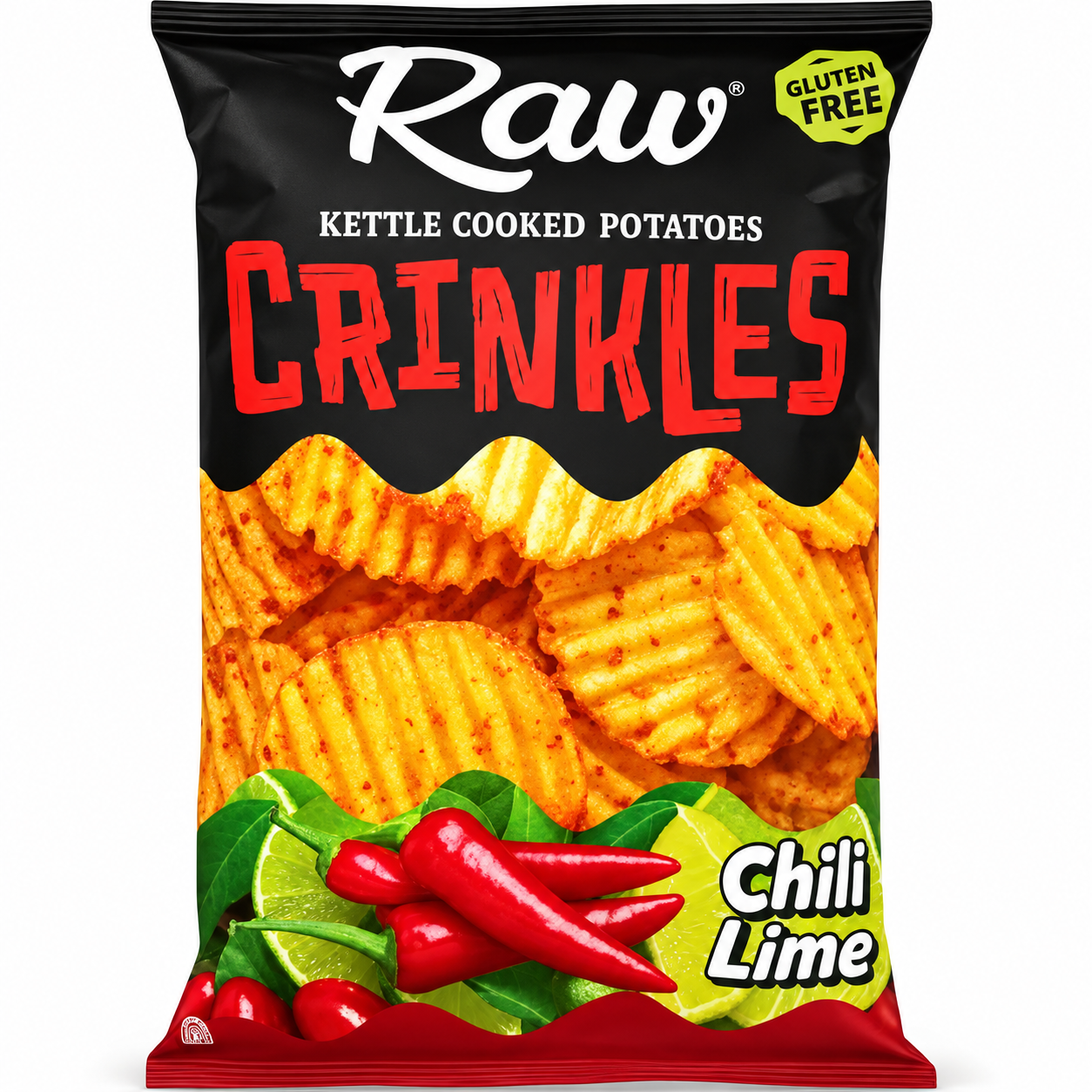 Chips ondulées RAW sans gluten saveur piment et citron vert - 90 g