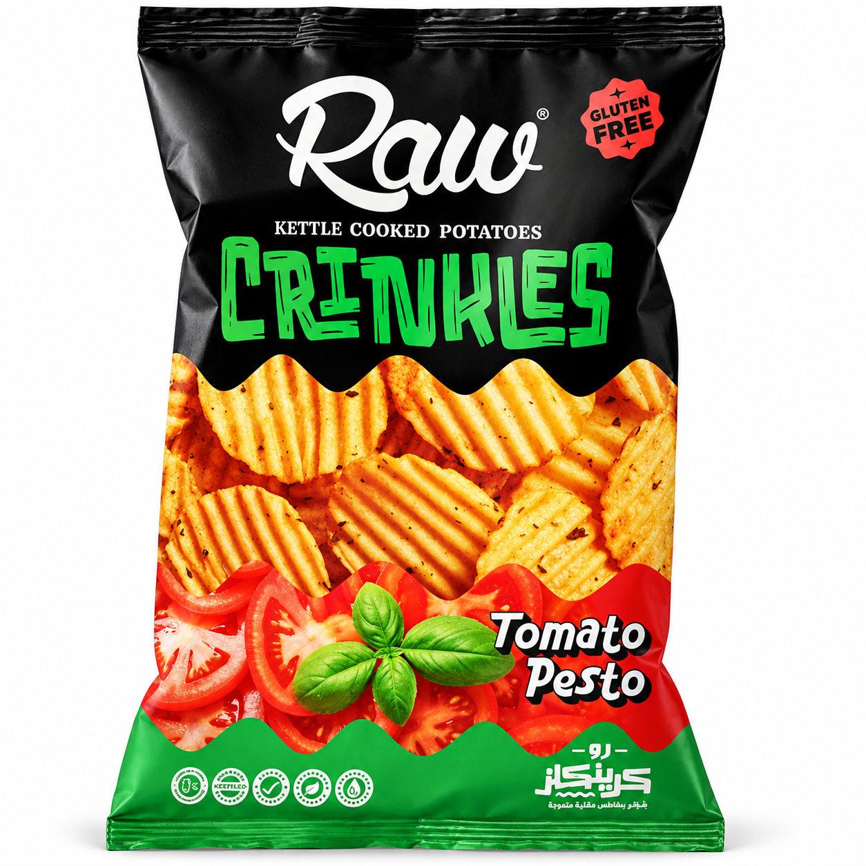 Chips ondulées RAW sans gluten à la tomate crue et au pesto - 90 g